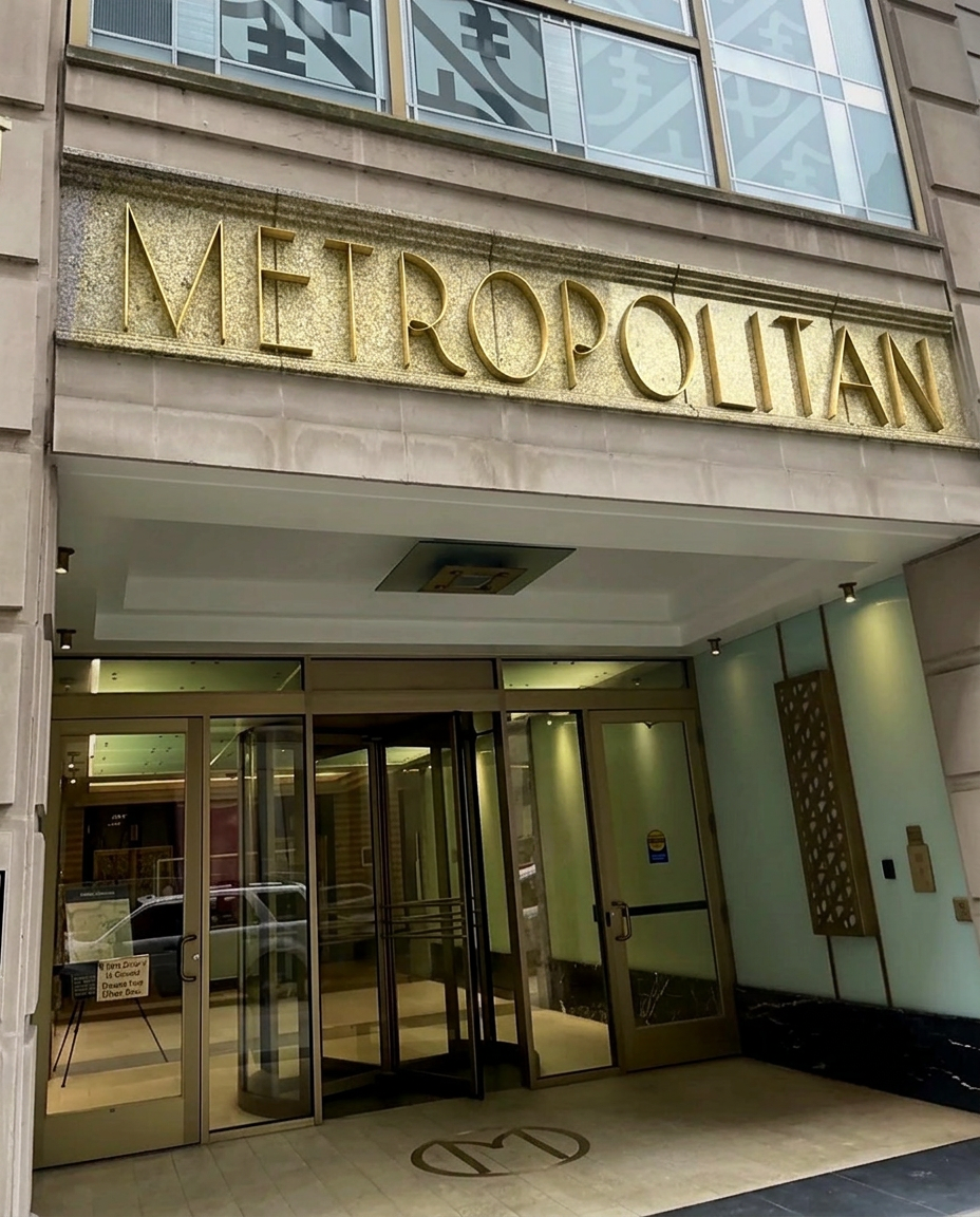 The Metropolitan building entrance at 134 North La Salle Street in the Chicago Loop